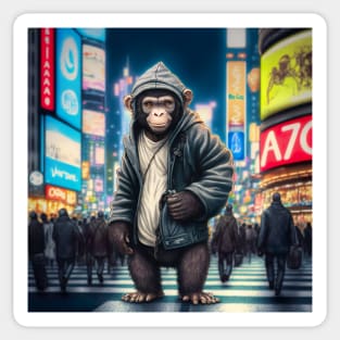 Monkey Walking in Shibuya Tokyo Sticker